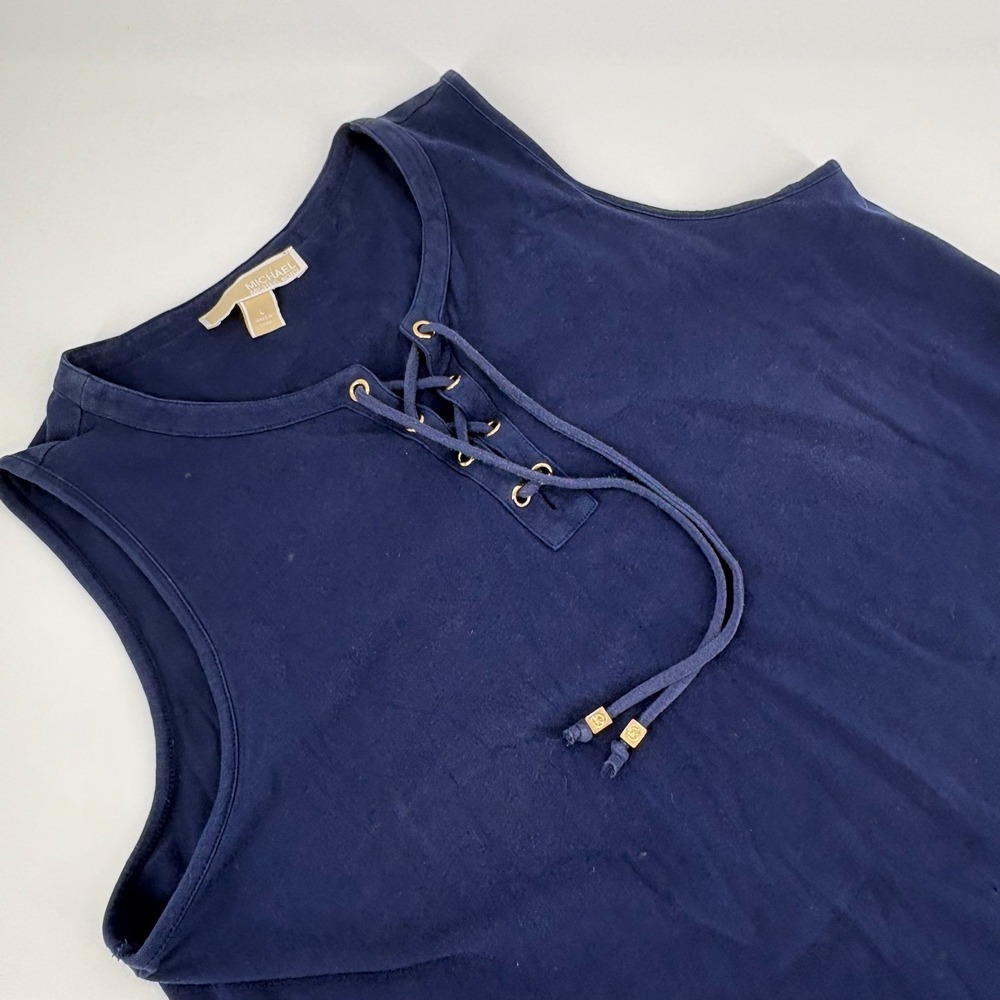 MICHAEL KORS Navy Blue Lace Up Sleeveless Tunic Top Women's Size L